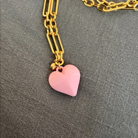 J. Crew Gold Necklace with Pink Heart Pendant - Picture 5 of 8